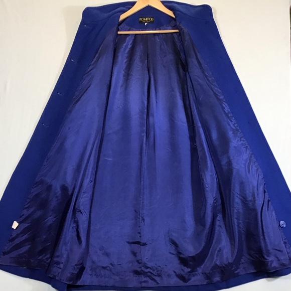Vintage Komitor Womens Oversized Wool Trench Coat Size 8 Long Overcoat Twee Blue - Picture 4 of 16